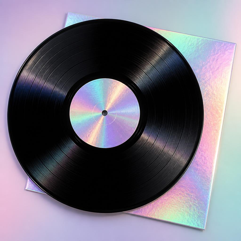 Lathe cut vinyl record with holographic sleeve